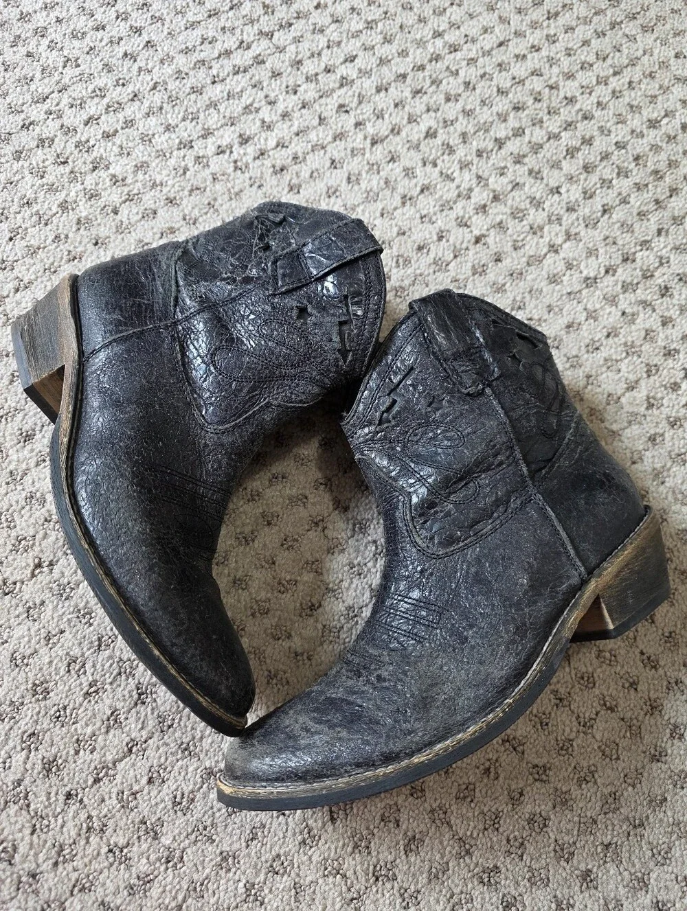 Steven By Steve Madden Black Leather Western Ankle Booties with Gold Zip
